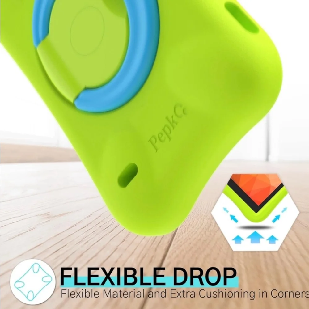 Pepkoo Tablet Case Green Blue Kids Stand Protective Cover for Amazon Fire 7